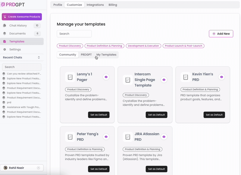 Community and Custom Templates